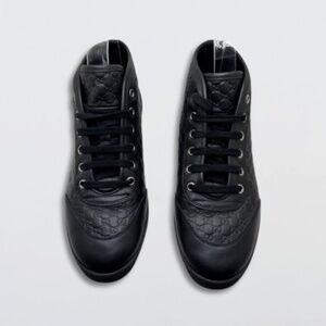 Gucci Guccissima High-Top Sneaker Shoes Monogram Embossed Leather Black W US 37